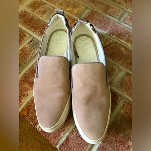 Tan faux suede loafers